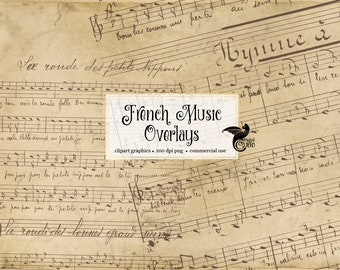Superposiciones de música manuscrita francesa vintage – Descarga digital PNG
