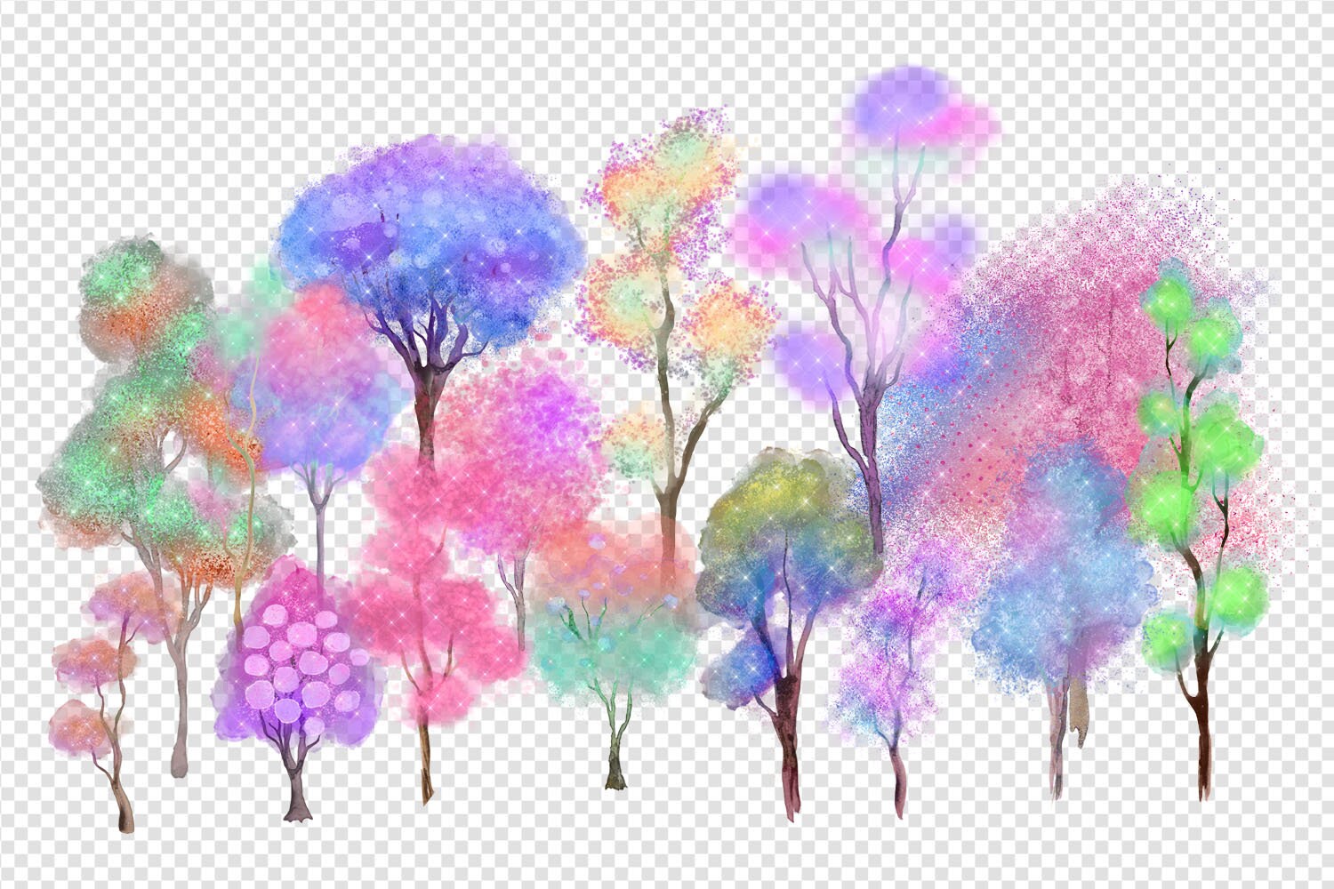 Unicorn Forest Trees Clip Art Pastel Rainbow PNG graphics | Etsy