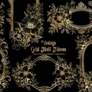 Vintage Gold Floral Frames Clipart - old antique ornamental frames clip art, png commercial use frame ornaments, wedding graphics