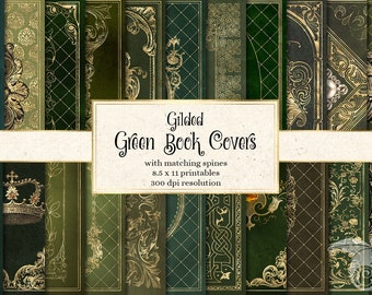 Gilded Green Book Covers, Printable Journal Pages (Digital Download)