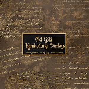 Old Gold Handschrift Overlays, Vintage Buchstaben PNG gold Glitzer Goldfolie Überlagerung Clipart für Junk Journals Decoupage digitale Scrapbooking