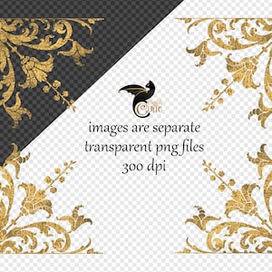 Old Gold Book Frames Clipart vintage antique ornamental corner border clip art, png commercial use instant download zdjęcie 4