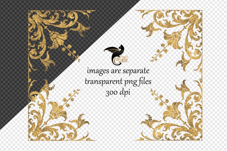 Old Gold Book Frames Clipart vintage antique ornamental corner border clip art, png commercial use instant download 画像 4