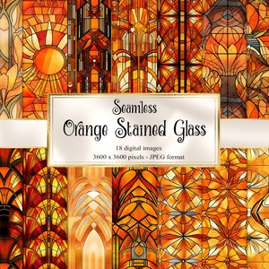Orange Stained Glass Digital Paper, seamless printable textures printable scrapbook paper