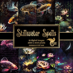 Papel digital Stillwater Spells - galáxia escura magia floral grunge texturas imprimíveis fundos de papel de scrapbook download instantâneo
