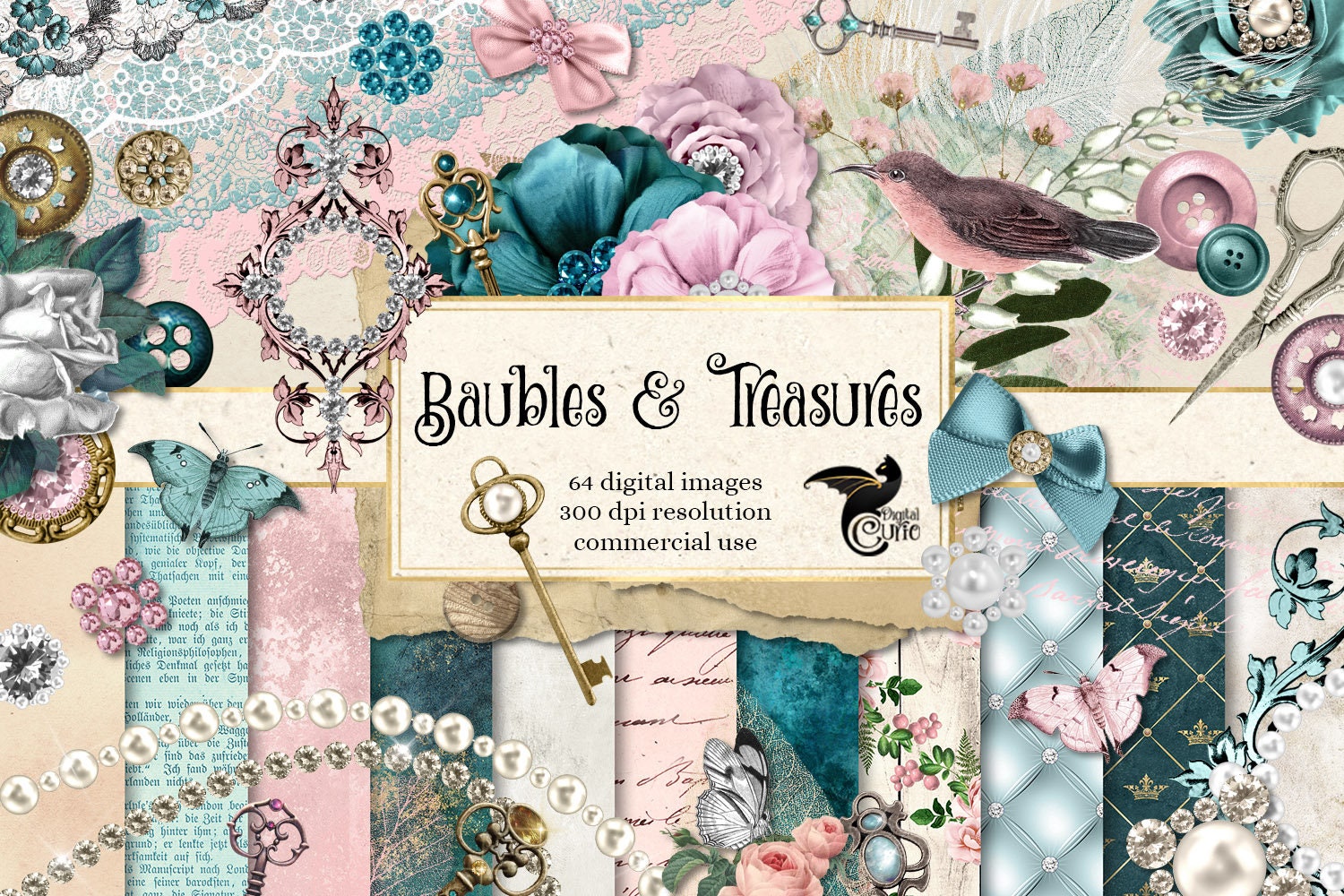 Download Baubles And Treasures Digital Scrapbook Kit Printable Paper Etsy