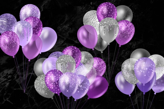 Download Purple Glitter Balloons Clipart Silver Glitter Party Clipart Etsy
