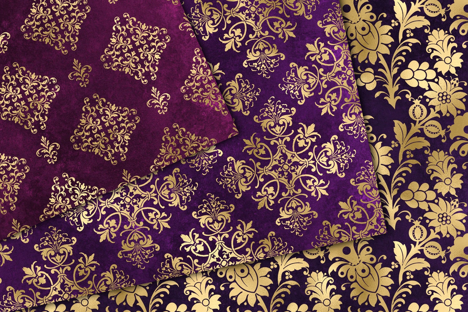 Purple and Gold Damask Digital Paper Seamless Damask Patterns Etsy
