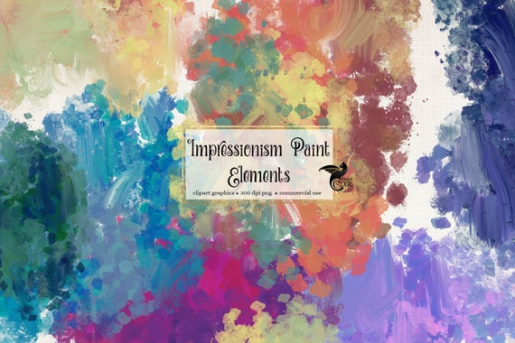 Impressionism Paint Stroke Clipart – Colorful Brush PNG Overlays (Digital Download)