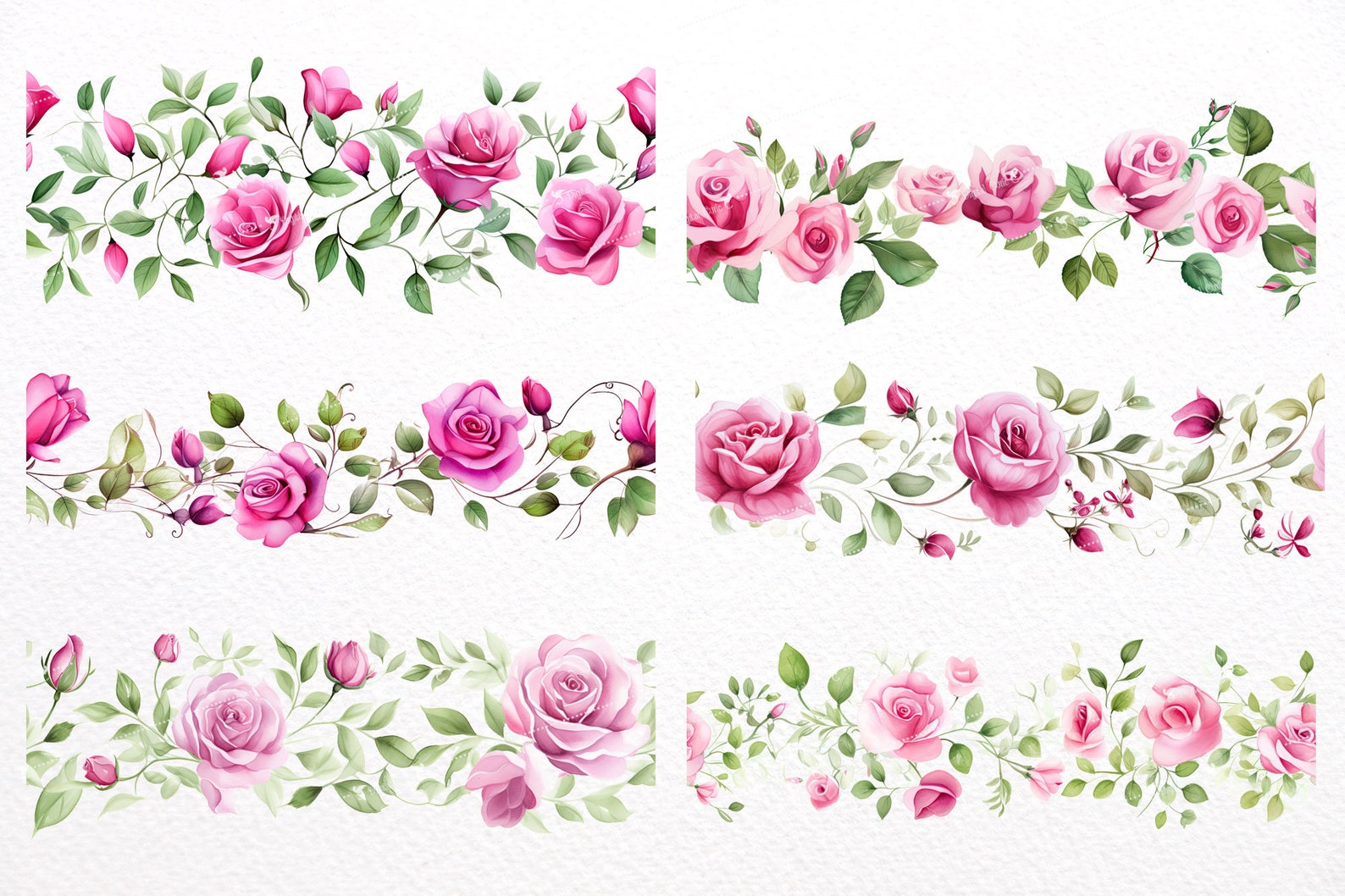 Rose Border Program Watercolor Pink Rose Borders Clipart – Seamless Floral PNG (digital ...