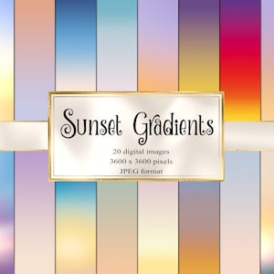 Sunset Gradients Digital Paper, ombre achtergronden instant download afdrukbaar plakboekpapier voor commercieel gebruik