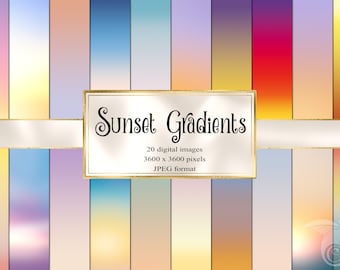 Carta digitale Sunset Gradients, sfondi sfumati, carta per scrapbooking stampabile con download immediato per uso commerciale