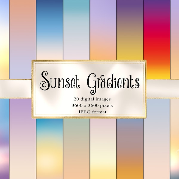 Sunset Gradients Digital Paper, ombre backgrounds instant download printable scrapbook paper for commercial use
