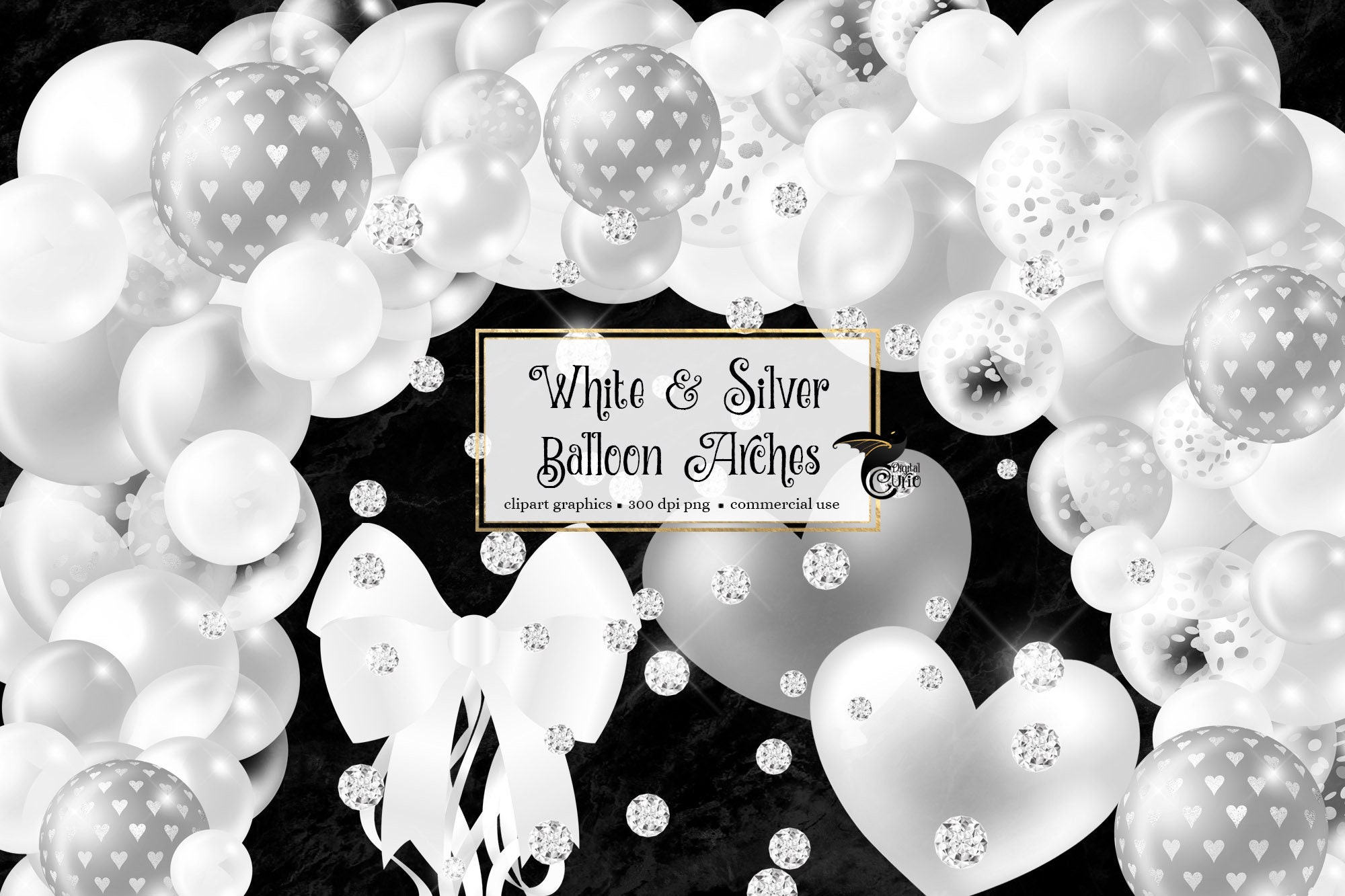 Download White and Silver Balloon Arch Clipart balloon png digital ...