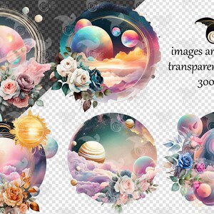 Akvarell blommig planet Clipart – Celestial Solar System PNG (digital nedladdning) bild 4