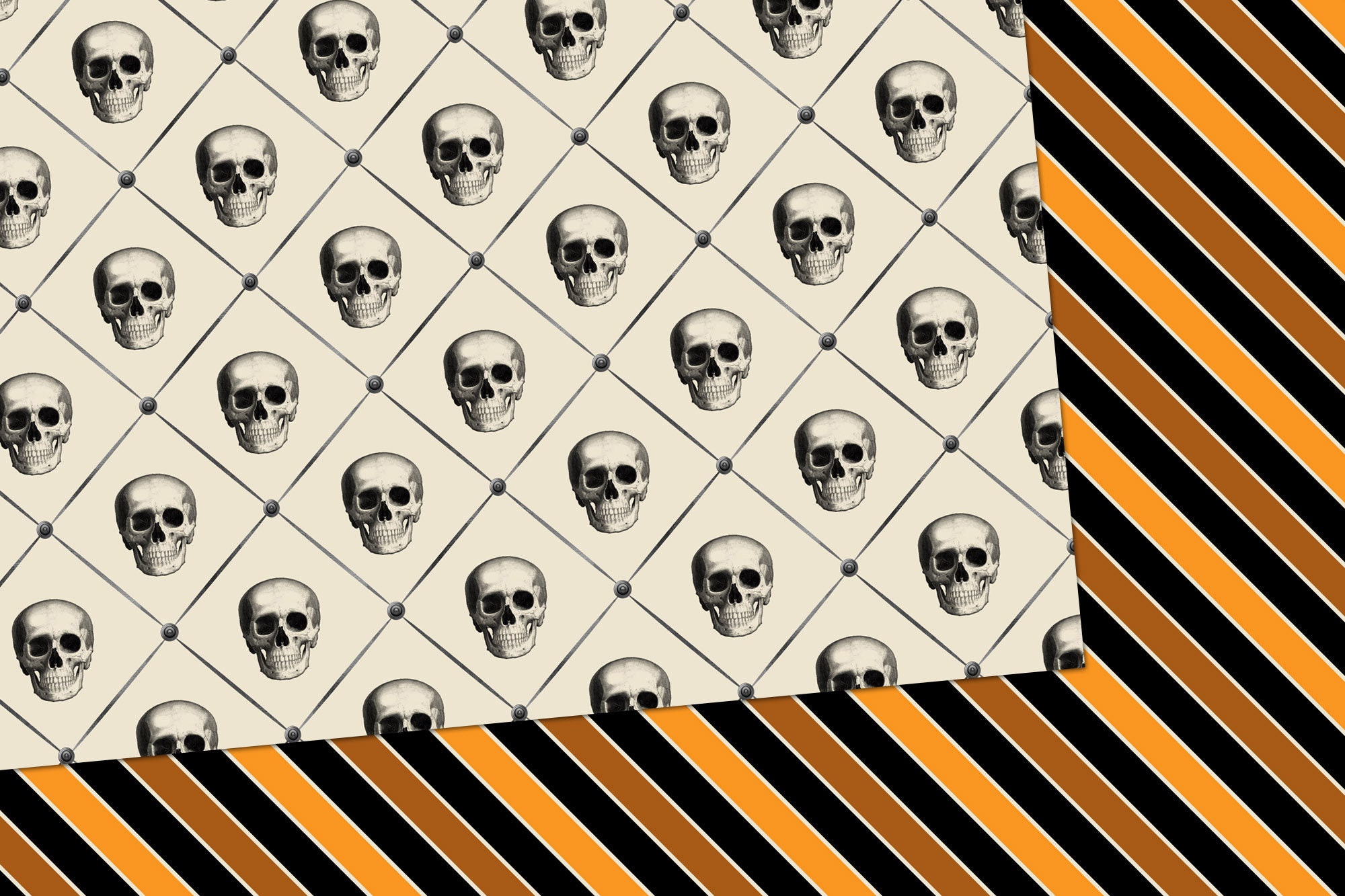 Retro Halloween Digital Paper Textures, Skull Vintage Patterns (digital ...