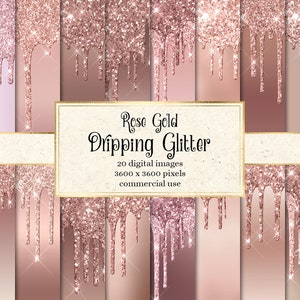 Carta digitale glitterata oro rosa, sfondi glitter con gocce di glassa carta scrapbook stampabile per uso commerciale