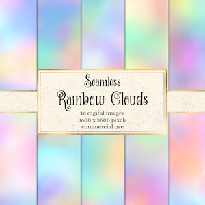 Rainbow Clouds Digital Paper - seamless pastel ombre backgrounds in soft gradients instant download for commercial use