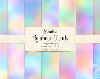 Rainbow Clouds Digital Paper - seamless pastel ombre backgrounds in soft gradients instant download for commercial use