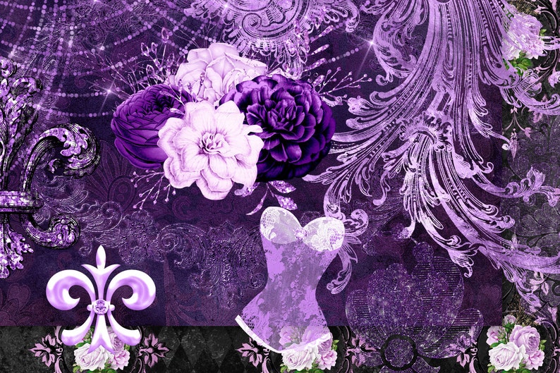 Purple Masquerade Digital Scrapbook Kit Purple and Black Etsy