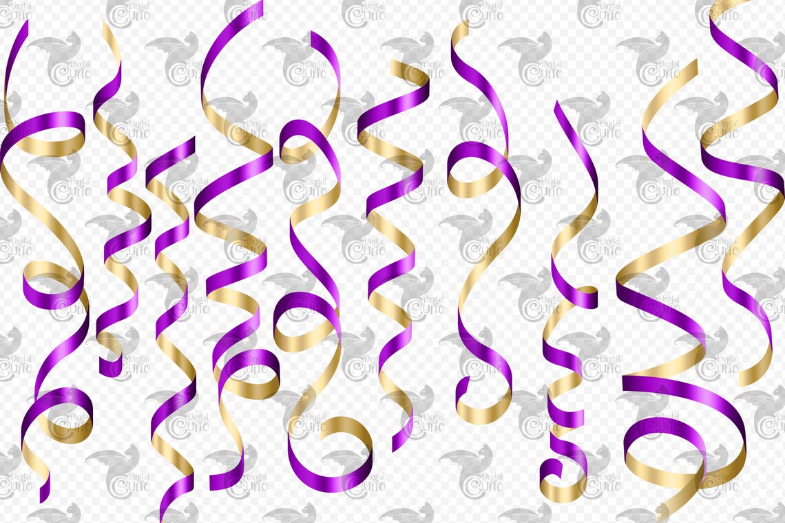 Purple and Gold Ribbon Clip Art Curling Ribbons in Png - Etsy