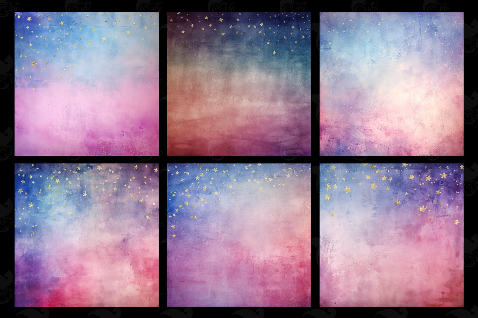 Golden Starry Night Digital Paper, Sunset Texture Pack (digital ...