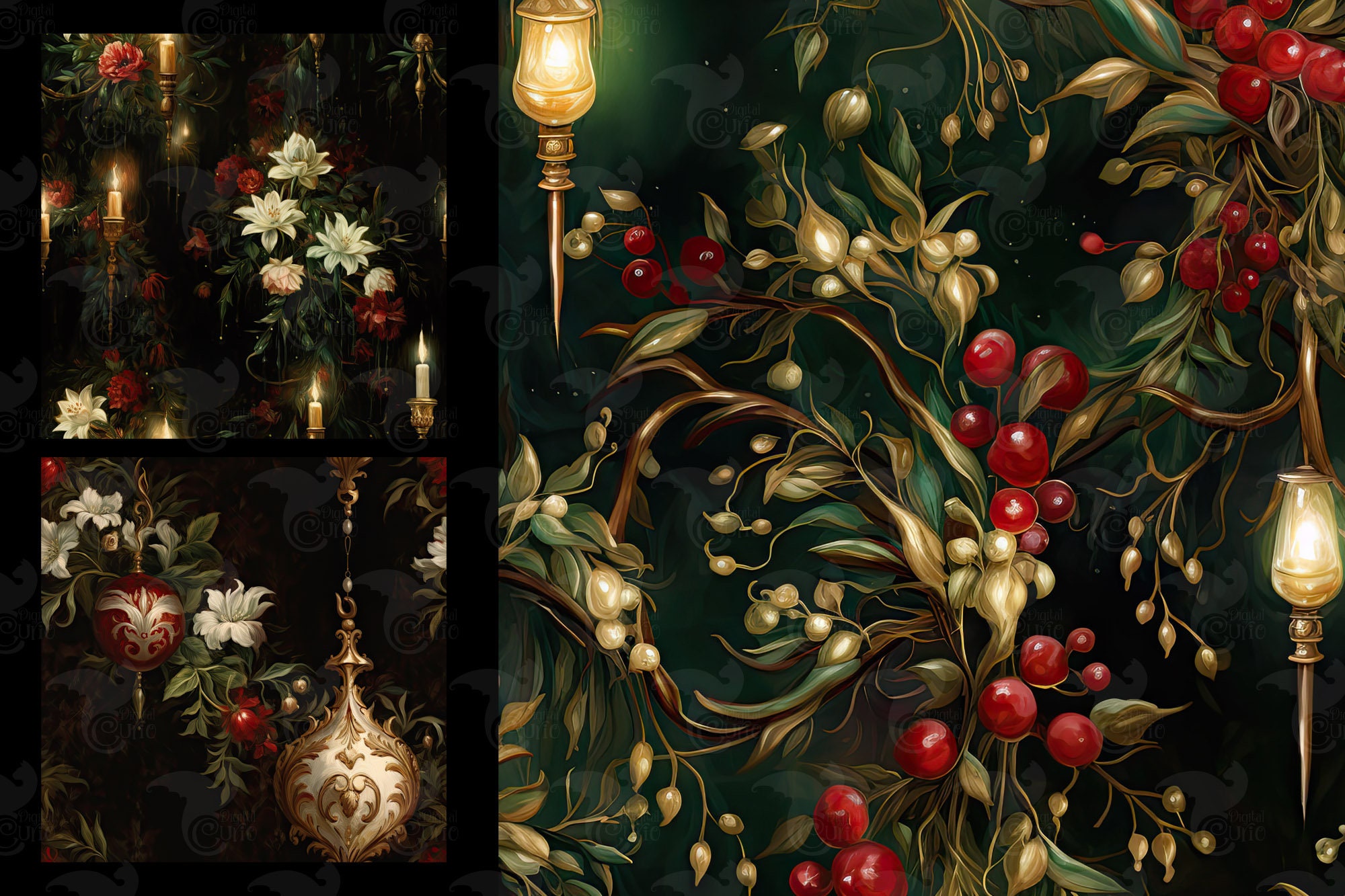 Dark Fantasy Christmas Digital Paper, Gothic Rococo Textures (set 5) - Etsy
