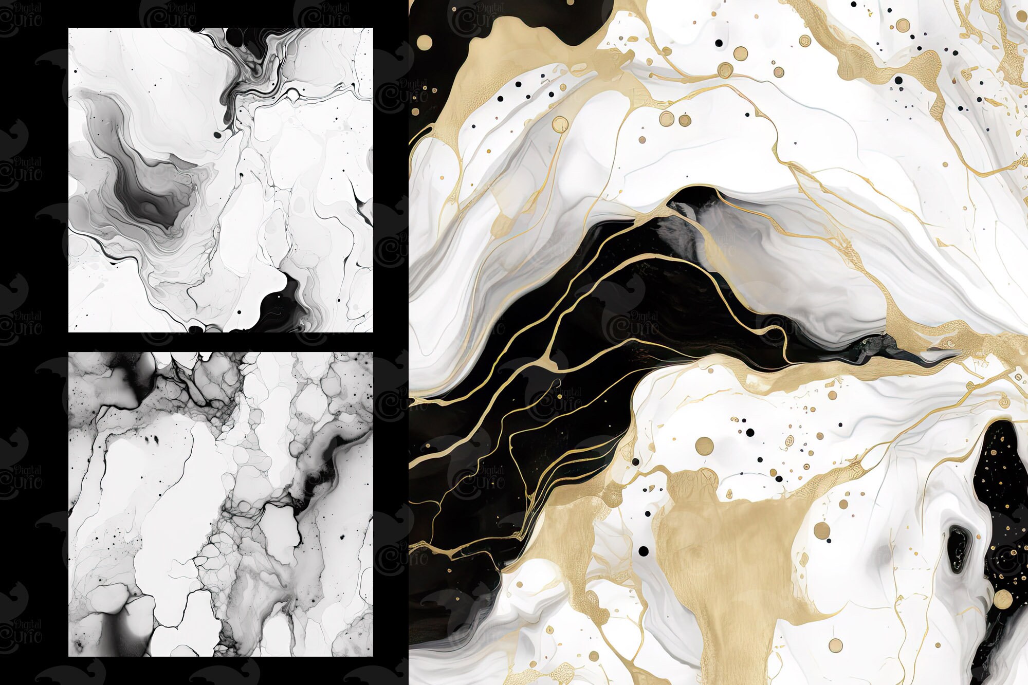 Black and White Alcohol Ink Textures, Liquid Abstract Backgrounds ...