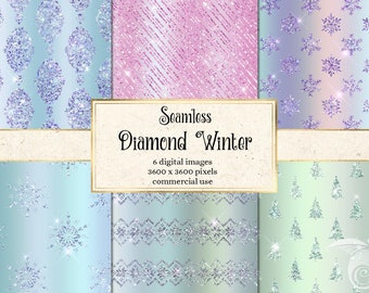 Glitter Snowflake Digital Paper – Seamless Winter Textures (Digital Download)