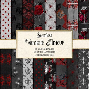 Vampire Amour Digital Paper, Halloween Vampire Digital Paper seamless Halloween backgrounds red black antique rose gothic scrapbook paper