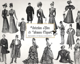 Victorian Men and Women Clip Art - vintage antique fashion overlays in png format instant download for commercial use
