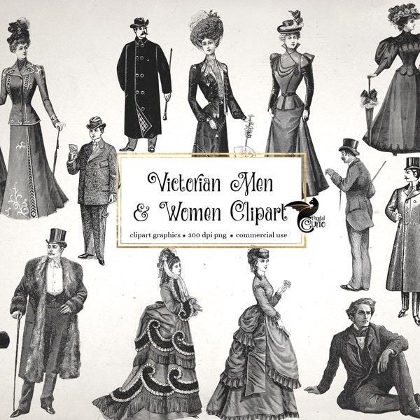 Victorian Men and Women Clip Art - vintage antique fashion overlays in png format instant download for commercial use