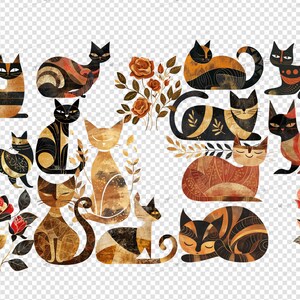 Whimsical Cats Clipart - Cute Cat Graphics in PNG Format Instant ...