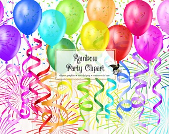 Rainbow Party Clipart - digital clip art graphics for party invitations and commercial use designs