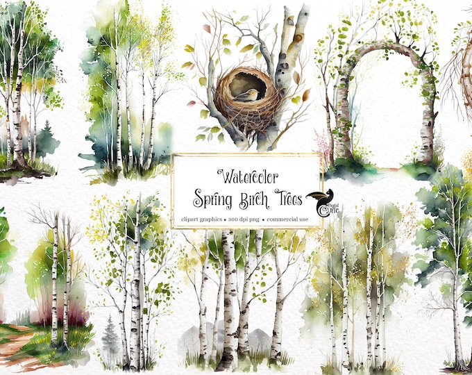 Birch Tree Clipart Winter Birch Trees Clip Art Christmas Snow Birds ...