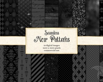 Noir Digital Paper - patrones negros sin costuras con brillo para uso comercial de descarga instantánea