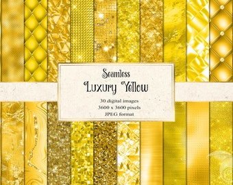 Luxury Yellow digital paper, seamless yellow scrapbook paper with yellow glitter and metallic foil textures instant download commercial use