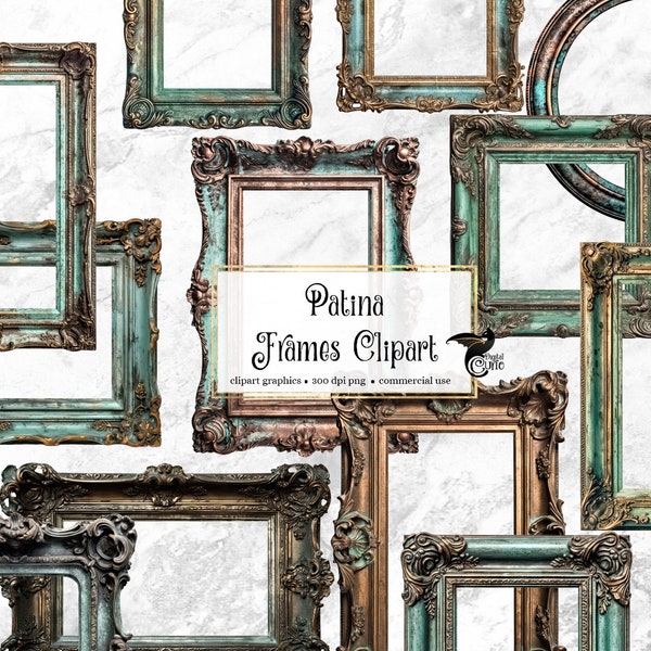 Patina Frames Clipart - rococo and baroque vintage clip art graphics for altered art or junk journals instant download commercial use