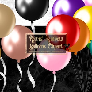 Round Rainbow Balloons Clipart - digital clip art graphics for party invitations and commercial use designs