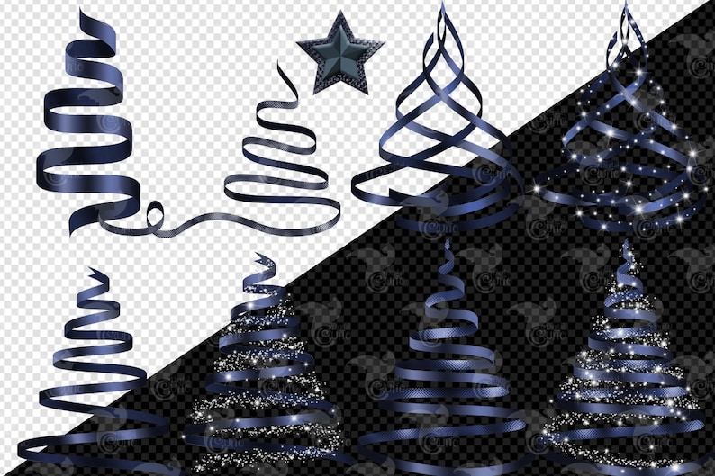 Navy Blue Ribbon Christmas Tree Clip Art Digital Holiday Etsy