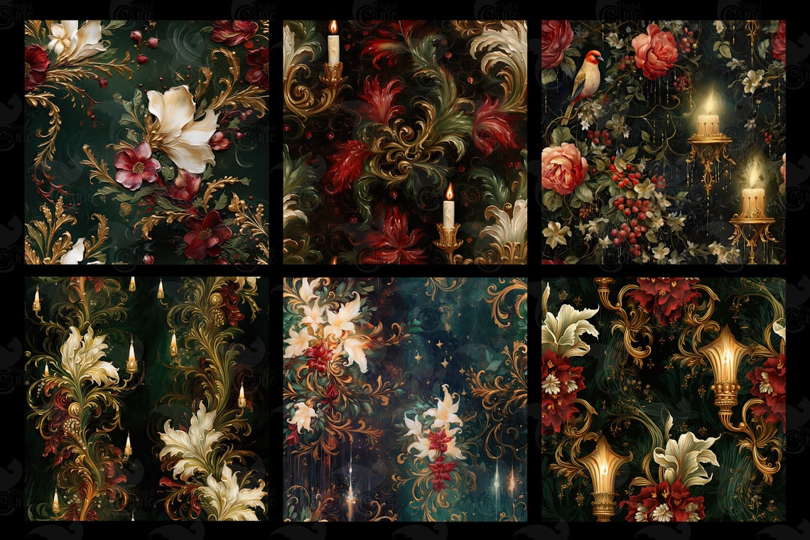 Dark Fantasy Christmas Digital Paper, Gothic Rococo Textures (set 5) - Etsy