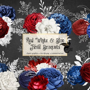 Rote weiße und blaue Blumensträuße, patriotische Blume Clip Art Grafiken sofortiger Download für kommerzielle Nutzung