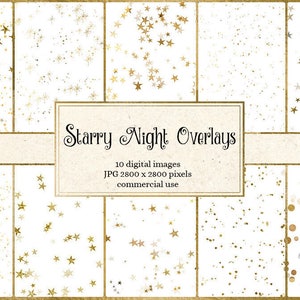 Starry Night Overlays, gold star confetti clipart, star clip art png gold foil digital overlays, digital download commercial use