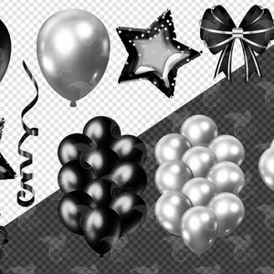 Silver New Years Balloons Clip Art - Digital New Year Party Celebration
