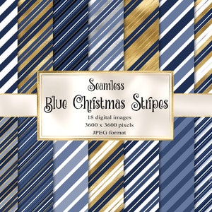 Blue Christmas Stripes Digital Paper - motifs de vacances de Noël bleu marine sans soudure pour une utilisation commerciale de téléchargement instantané