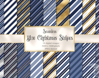 Blaue Weihnachtsstreifen Digitales Papier - Marineblau, Gold, Silber (Digitaler Download)