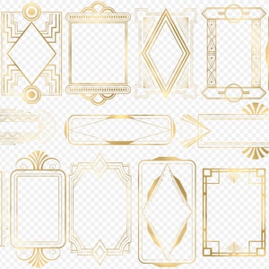 Gold Art Deco Frames Clipart – Vintage Retro PNG Vector (digital ...