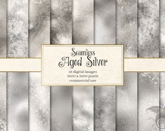 Aged Silver Digital Paper, seamless silver textures, grunge distressed sterling silver backgrounds, tileable silver foil, metal, metallic