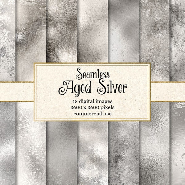 Aged Silver Digital Paper, seamless silver textures, grunge distressed sterling silver backgrounds, tileable silver foil, metal, metallic