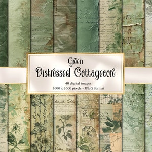 Texture Green Distressed Cottagecore, download istantaneo di carta da scrapbook vintage, texture di carta vecchia squallida, sfondi stampabili decoupage